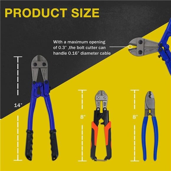 Bolt Cutter Pliers Set Industrial HeavyDuty Soft Rubber14" & Mini 8"Bolt Cutters - Picture 3 of 7